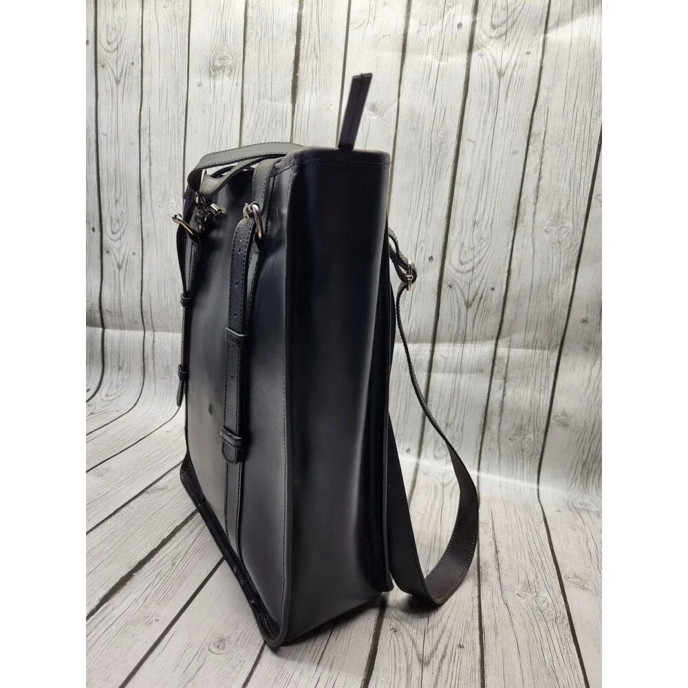 Still Nordic Black Leather Convertible Crossbody Tote Bag Commuter Briefcase
